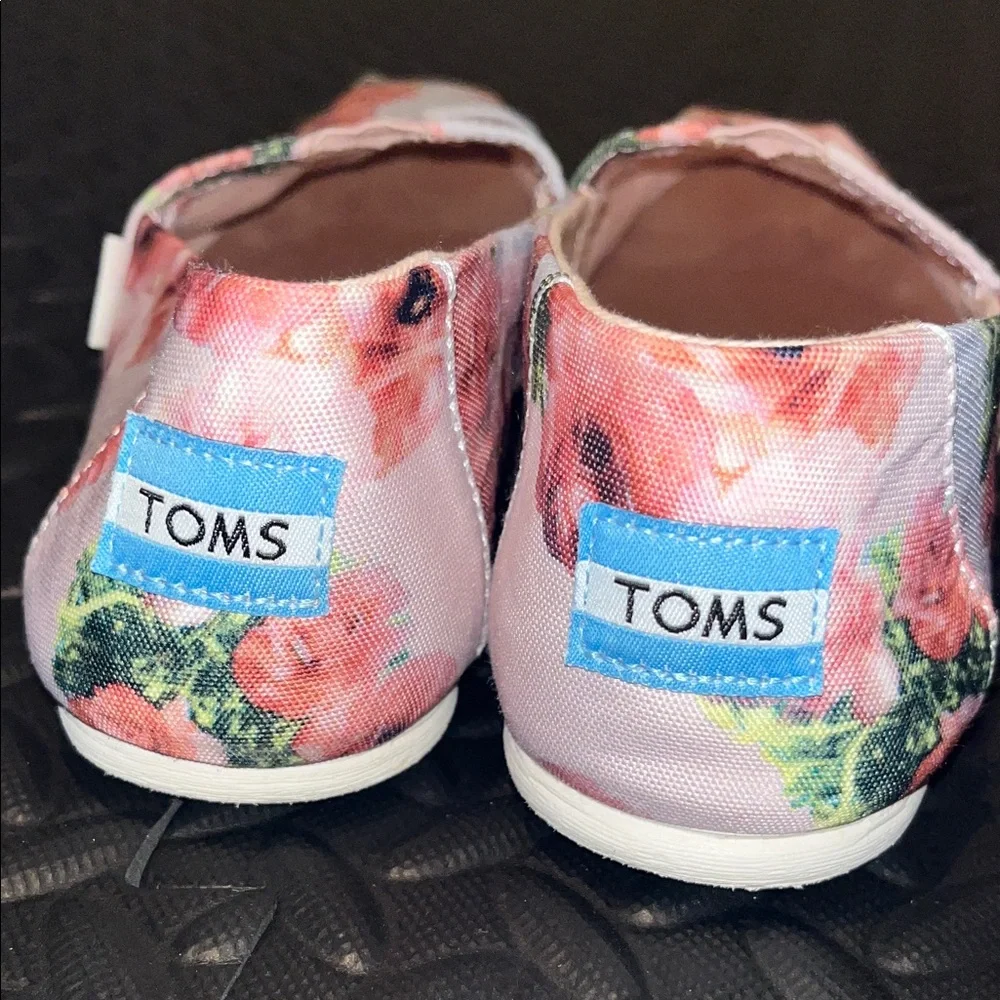 TOMS Floral Slip On Shoes Womens Size 7 Pink Canvas Flats - Picture 7 of 7